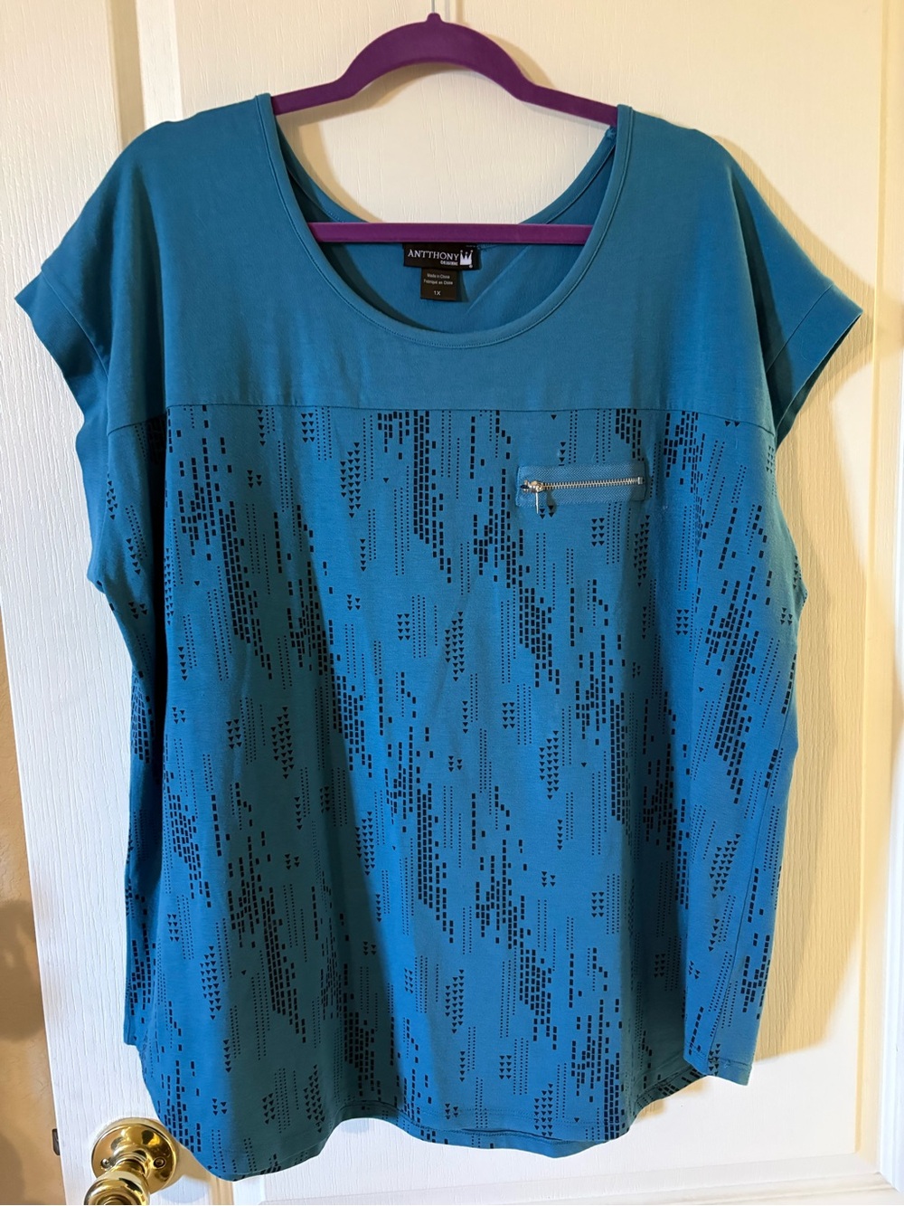 Antthony Teal Short-Sleeve Tee with Zip Accent